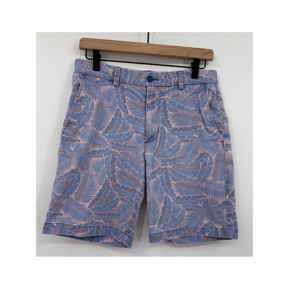 Vineyard Vines Shorts Mens 30 Blue Pink Palm Leaf Print Stretch Chino Casual
